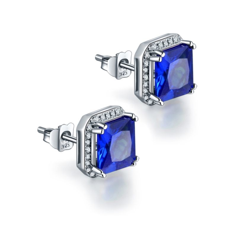 3.8ct sapphire-jewelry 925 sterling silver earrings Princess Cut blue ear rings Brincos Hot Sale birthd gift for women