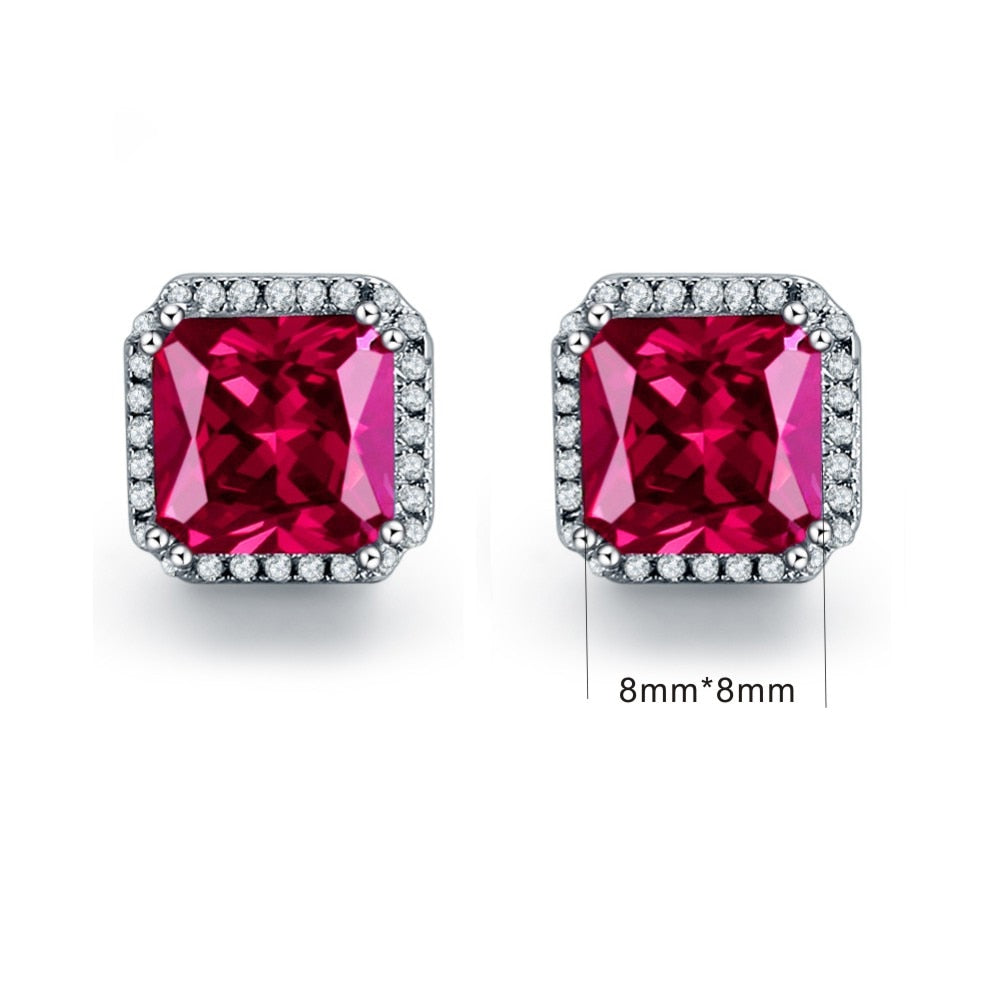 3Ct Ruby Red Earrings Princess Cut 925 sterling silver earrings bijoux wedding earrings vintage stud earrings