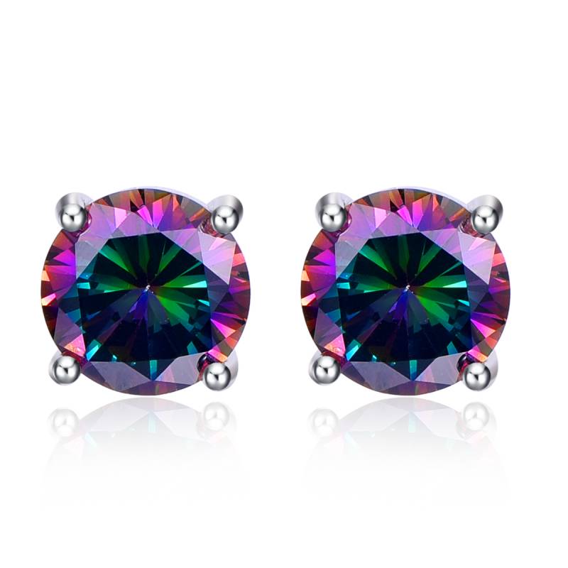4.65 g Silver 925 Jewelry Colorful Rainbow Topaz Ear Studs Nail Small Round Push Back Pierced Ears Earrings for Women Set
