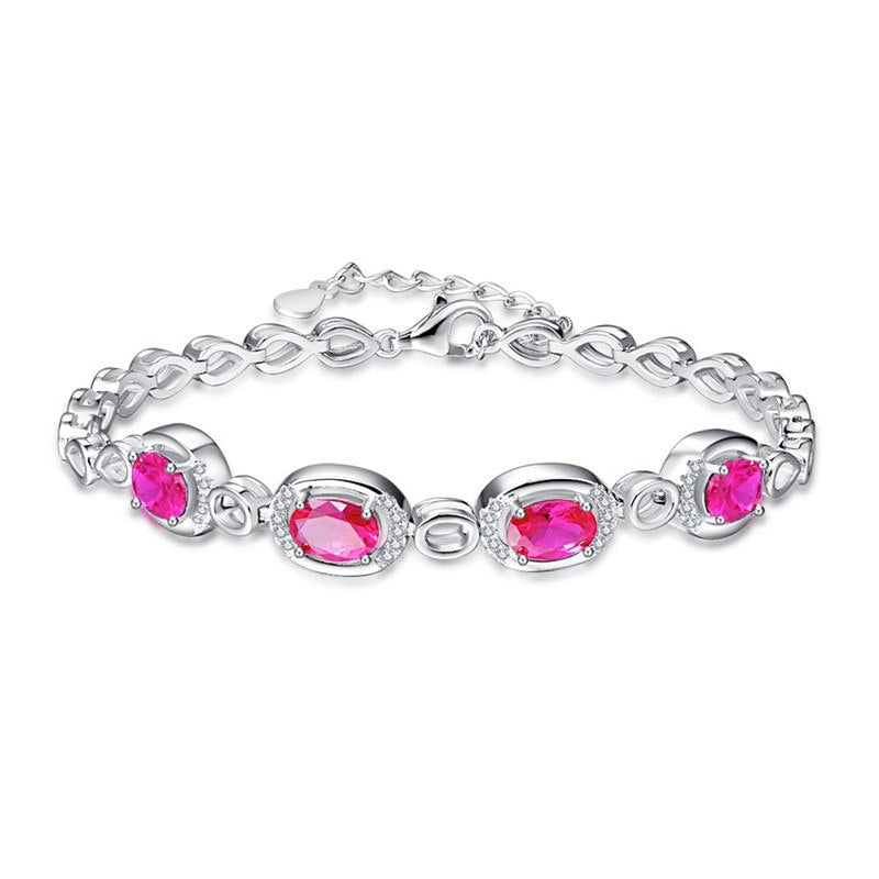 4pcs Created Red Ruby 100% 925 sterling-silver-jewelry S925 Charm Bracelet Water Drop Shape link bracelet 21.5cm 9.42g