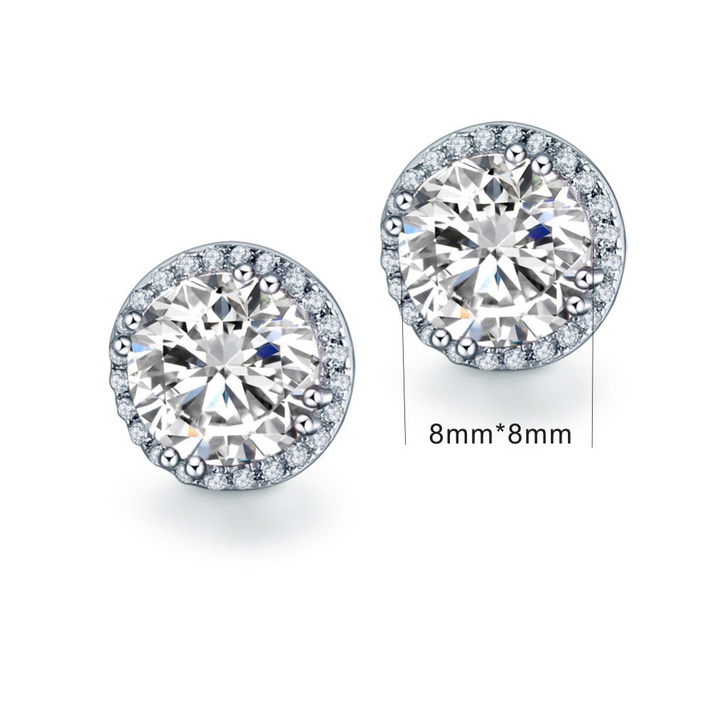 8*8mm 925 sterling silver earrings brincos Round Cut AAA Cubic Zirconia stud orecchini oorbellen silver 925 jewelry