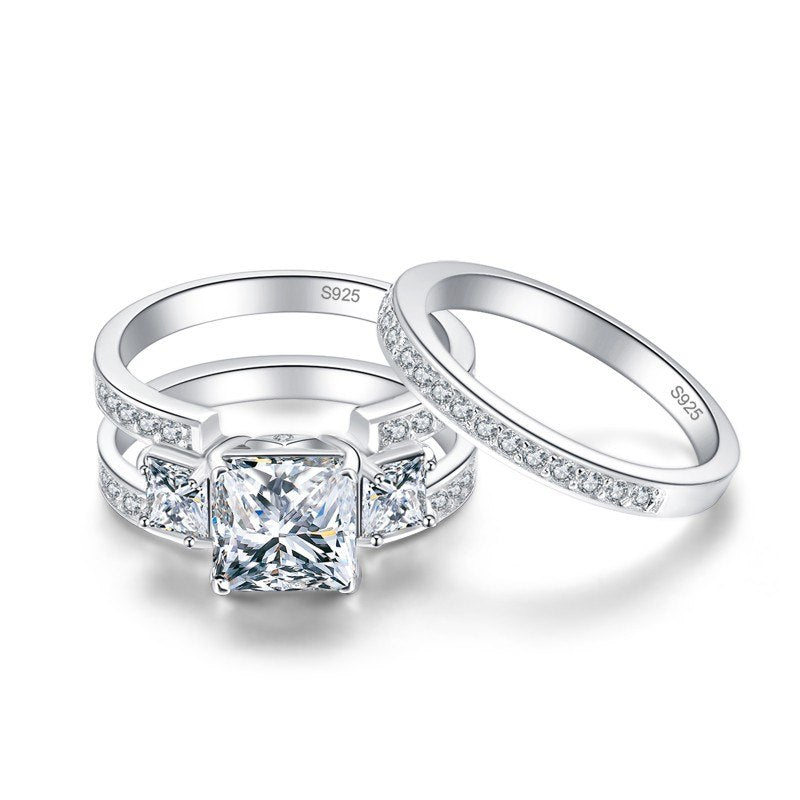 925 Sterling Silver Rings 3Carat 8*8mm Gemstone Jewelry S925 Silver Wedding Ring Set With Gift Box For women