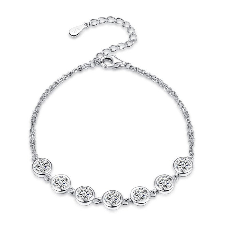 Classic Girls Chain Bracelet 925 Sterling Silver Bracelet For Women Natural Round Gemstone   Fine Jew