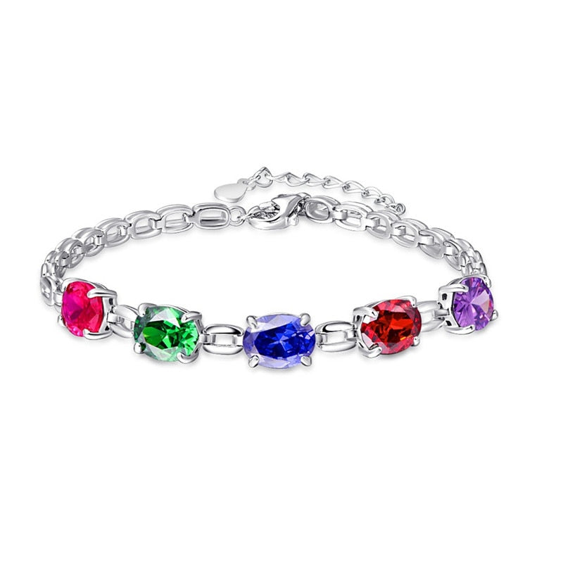 Created Amethyst Garnet Emerald s925 Bracelet Multi-Color Gemstone 925 Sterling Silver Bracelets Wedding Jewelry Bracelet