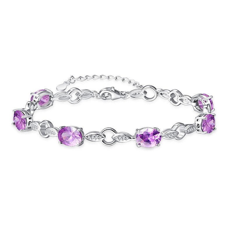 Created Stone Genuine S925 Silver Leaf Shape Charm Bracelets 925 Sterling Silver Bracelet for Women Wedding Party Jewelry