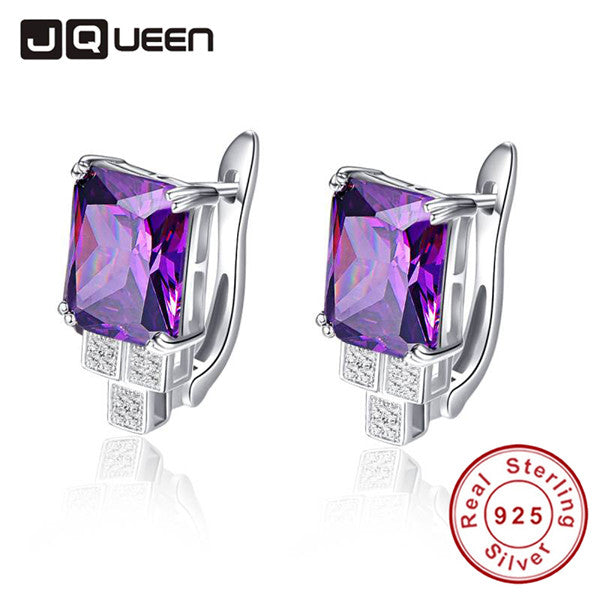 Elegant 8.15g Purple Piercing Earrings Clip Design Women Amethyst Stone Ear Studs Silver 925 Bridal Wedding Party Jewelry