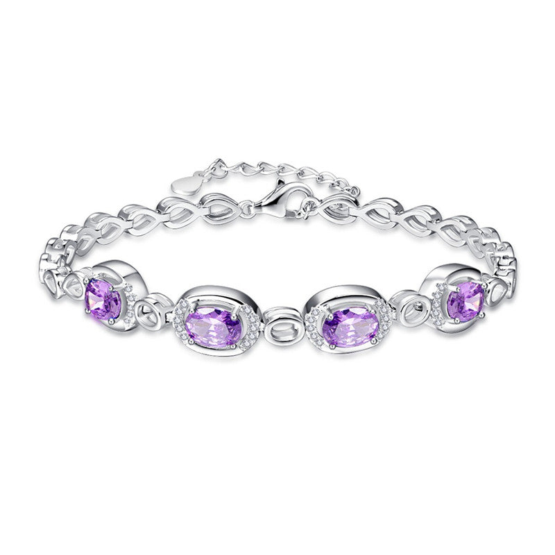 Elegant Women Created Garnet Emerald Tanzanite Topaz Oval Stone Bracelet 925 Sterling Silver Bracelet Fmale Jewelry