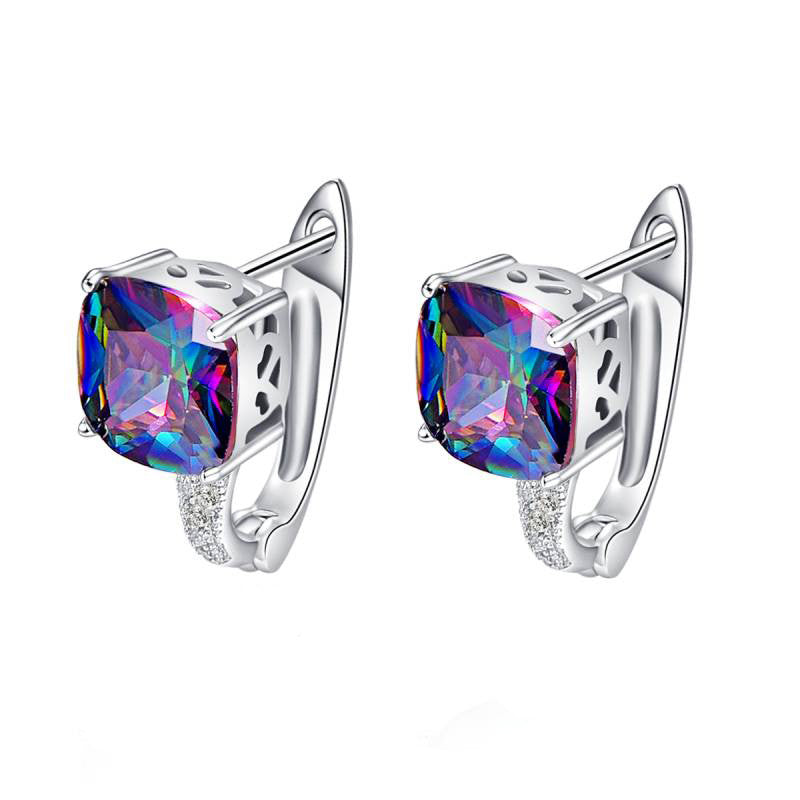 Fashionable Pierced Ear Cuff 925 Sterling Silver Earring Brand Fashion Jewelry for Women with 6.8ct Rainbow Topaz Stones
