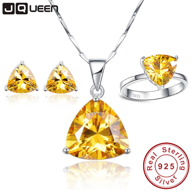 Jewelry Making 925 Sterling Silver Jewelry set Triangle Citrine Natural Gem Jewelry Sets with jewelry box