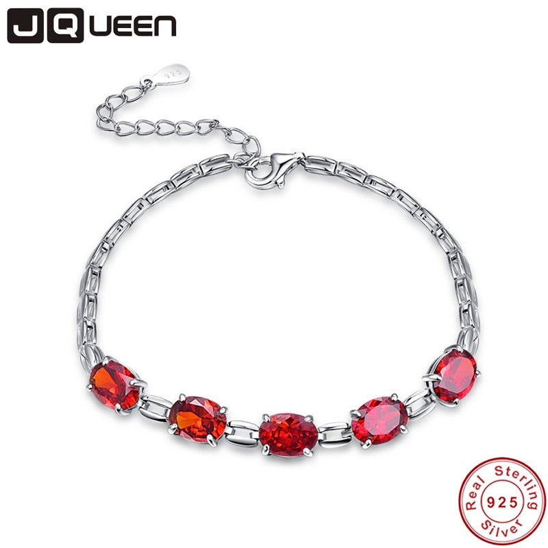Luxury 6*8mm Red Garnet Link Bracelet 925 Stering Sliver Women Fashion Jewelry Party Nice Gift bracelet female