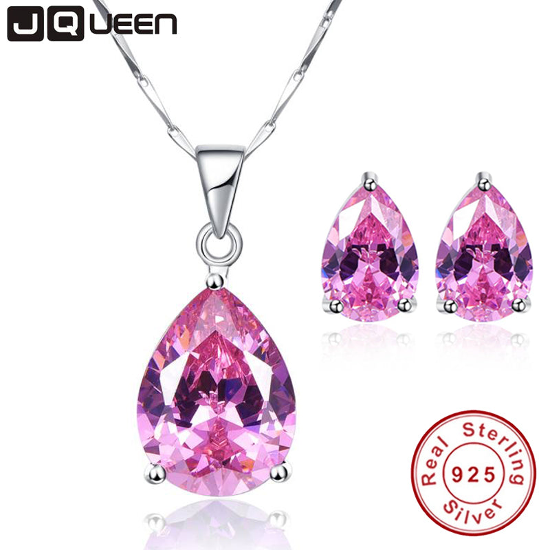 Natural Pink Topaz Necklace and Earrings 925 Sterling Silver Jewelry Sets Wedding Engagement Jewelry Bride Accessories
