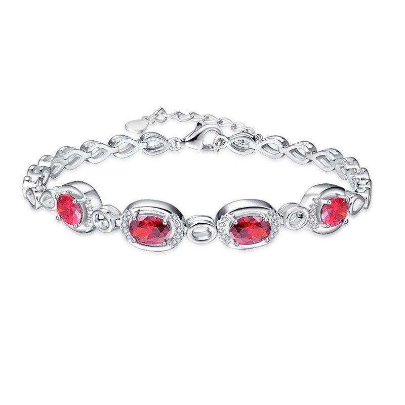 Oval Cut Red Garnet 925 Sterling Silver Jewelry Charm Bracelet Christmas Gifts For Women fitness bracelet Free Gift Box