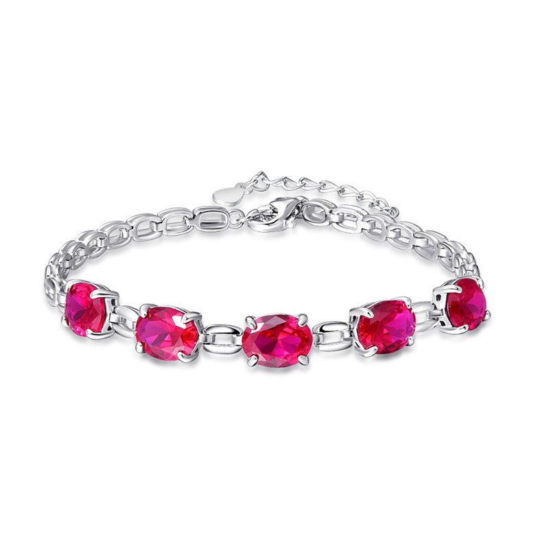 S925 Created Ruby Charm Bracelet for Woman 925 Sterling Silver Gemstone Bracelets & Bangles Classic Wedding Jewelry