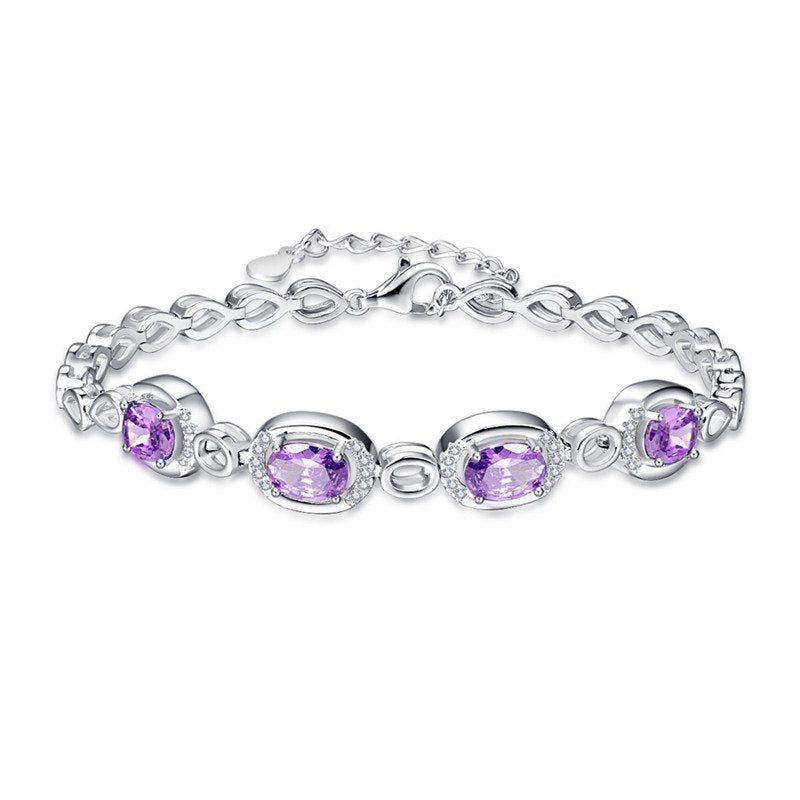 Water Drop Shape 925 Sterling Silver Jewelry 4pcs Purple Amethyst Charm Bracelets For Women Free Gift Box&Shipping yb09