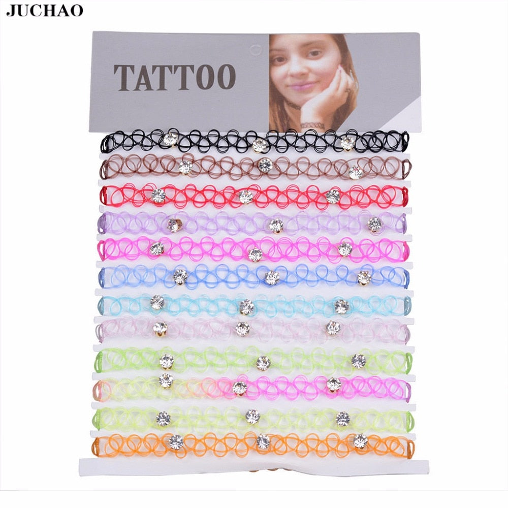 JUCHAO Collares Vintage Stretch Tattoo Choker Necklaces For Women Girl Charm Gothic Crystal Necklace Female Wedding Gift