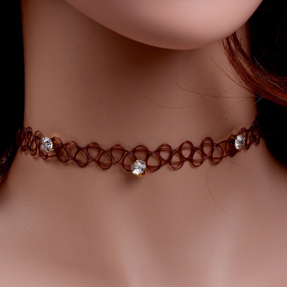 JUCHAO Collares Vintage Stretch Tattoo Choker Necklaces For Women Girl Charm Gothic Crystal Necklace Female Wedding Gift