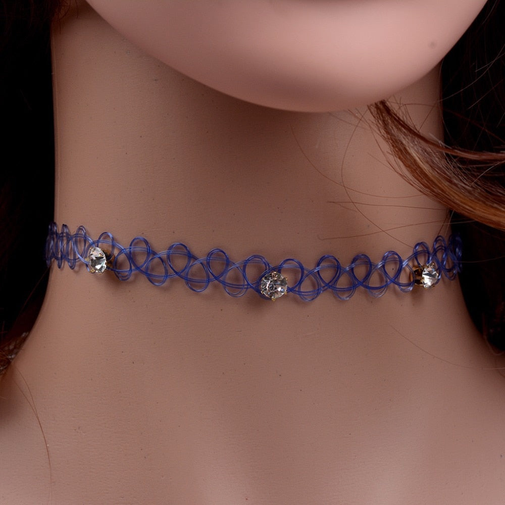 JUCHAO Collares Vintage Stretch Tattoo Choker Necklaces For Women Girl Charm Gothic Crystal Necklace Female Wedding Gift