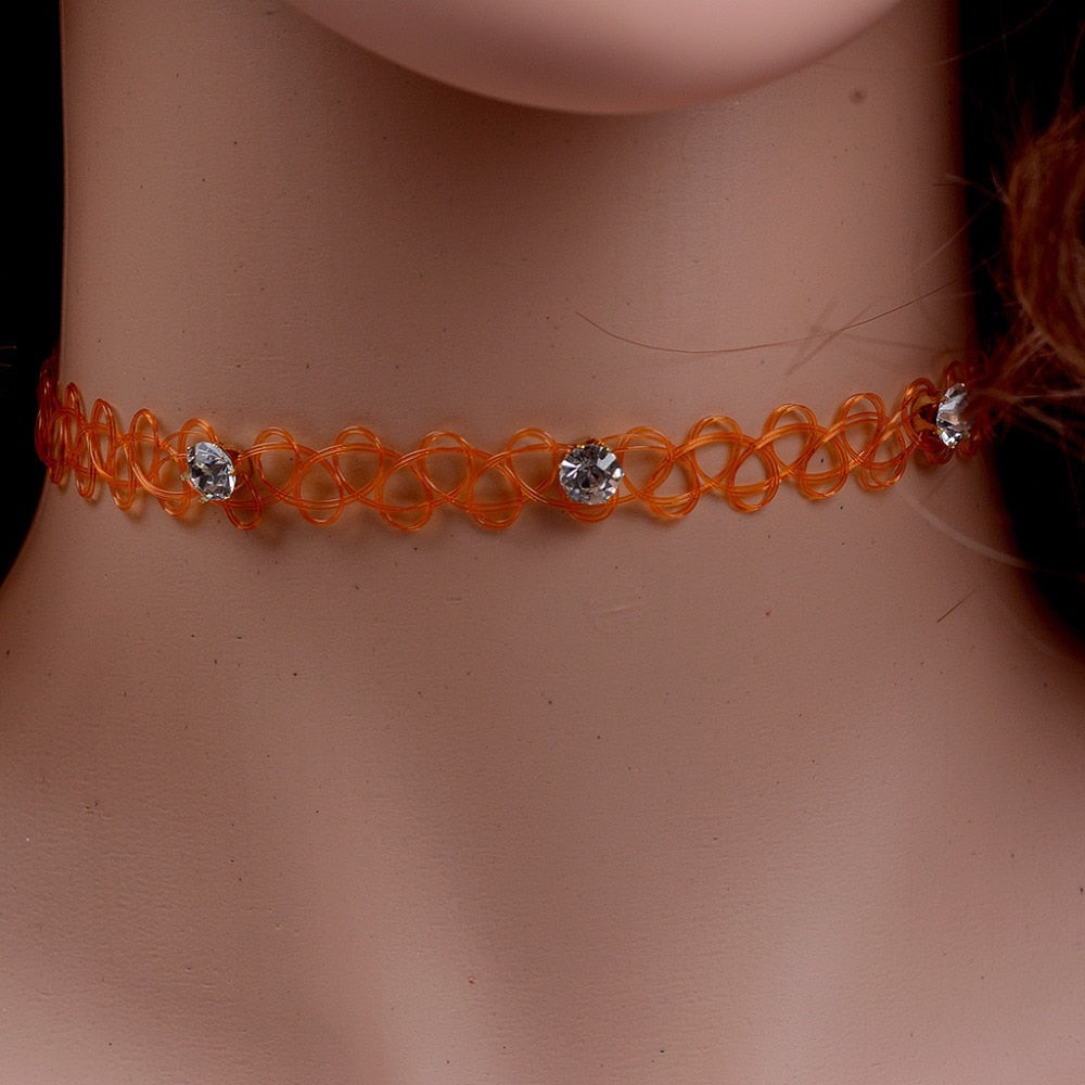 JUCHAO Collares Vintage Stretch Tattoo Choker Necklaces For Women Girl Charm Gothic Crystal Necklace Female Wedding Gift