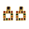 New women statement MULTICOLORED SQUARED EARRINGS fashion vintage gold color stud Earrings for women