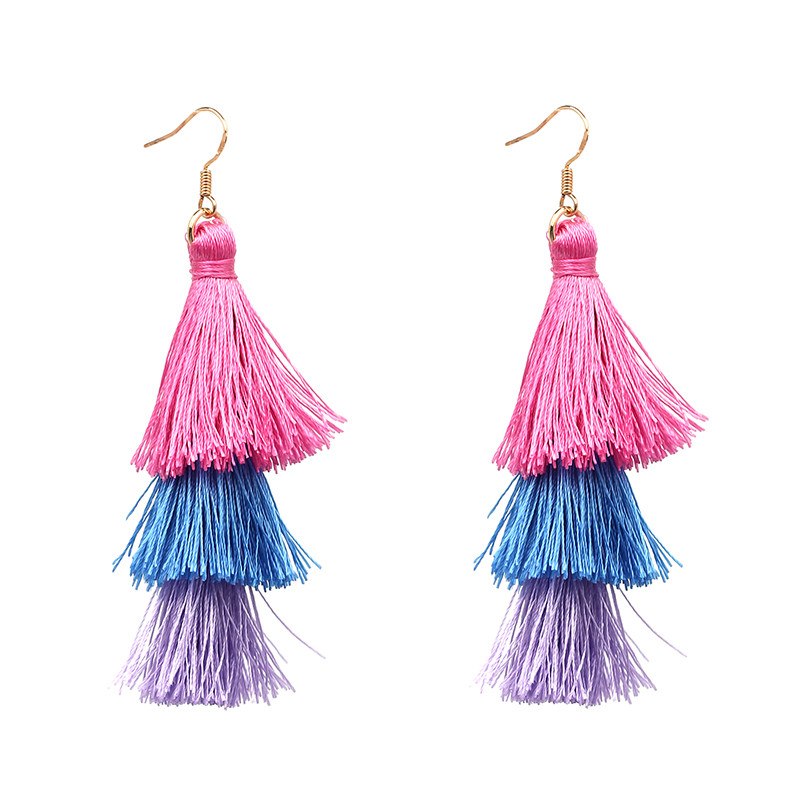 Vintage Fashion Fringed Boho Tassel Earrings Colorful Statement Jewelry Long Drop Earrings pendientes