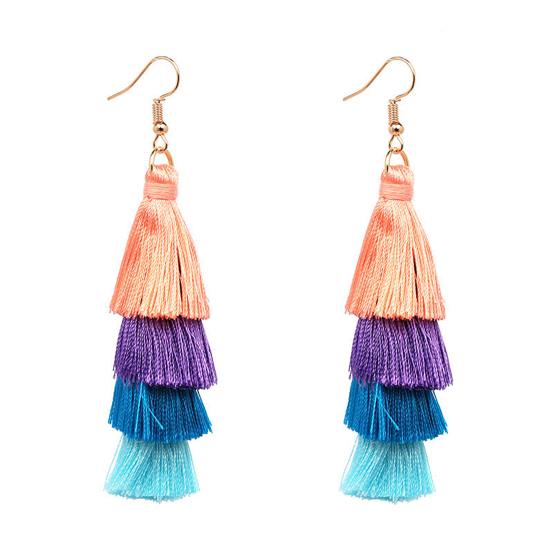 Vintage Fashion Fringed Boho Tassel Earrings Colorful Statement Jewelry Long Drop Earrings pendientes