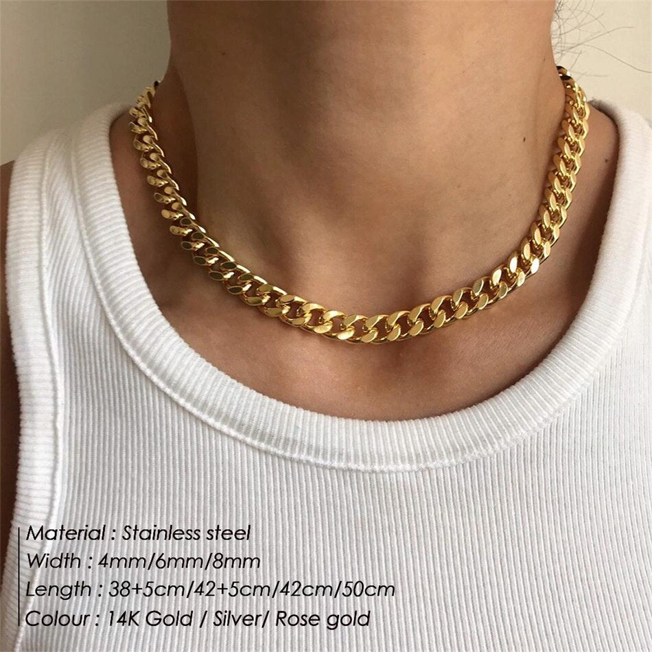 JUJIE Necklace For Women Initial curb chain Charm Gold-Color Necklace Stainless Steel cuban chain Necklace Girls Kids Gifts