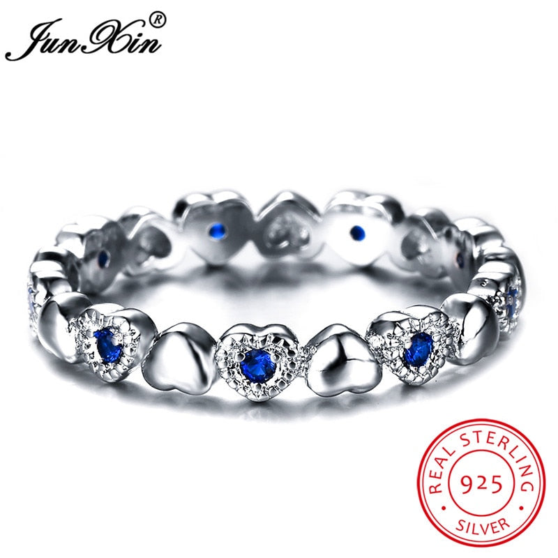 Cute Romantic Women Blue Heart Ring Fashion AAA Zircon Stone Finger Rings Real 925 Sterling Silver Engagement Ring