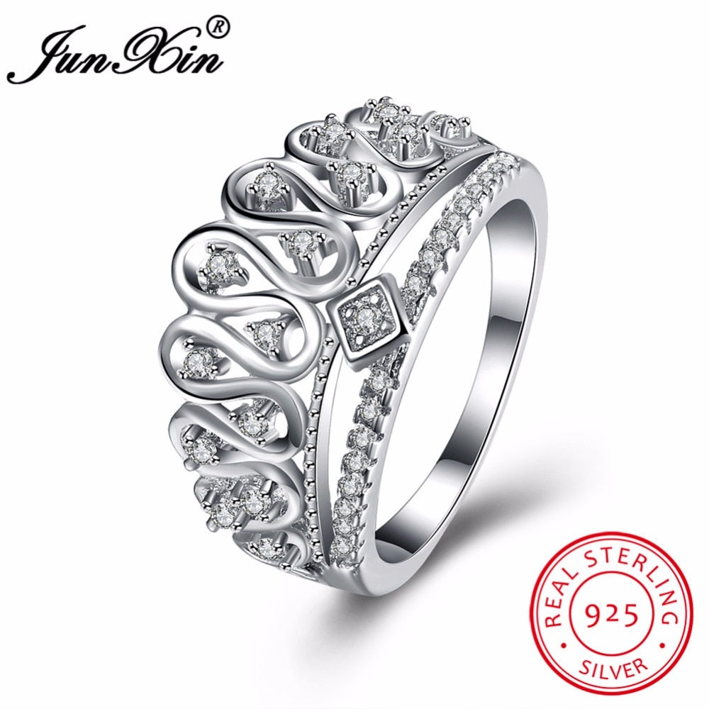 Fashion Female Crown Ring 100% Real 925 Sterling Silver Jewelry Promise Engagement Rings For Women