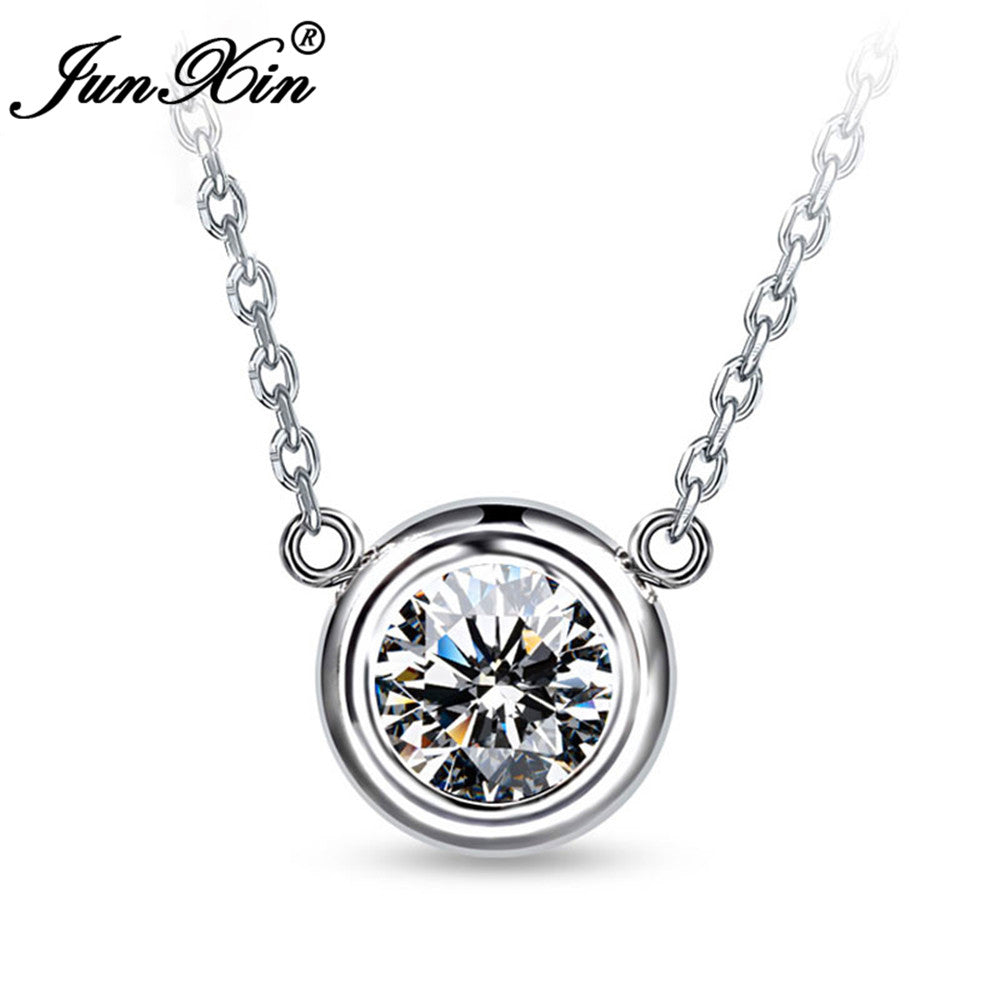 Female White Round Necklaces & Pendants 925 Sterling Silver/Rose Gold Filled Necklaces For Women Fashion Jewelry Gifts