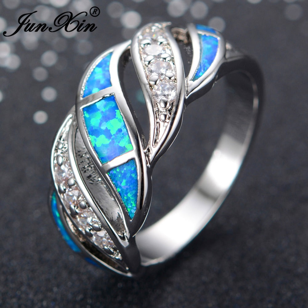 Gorgeous Women Blue Fire Opal Ring Fashion 925 Sterling Silver Filled Jewelry Engagement Rings For Women Best Gifts