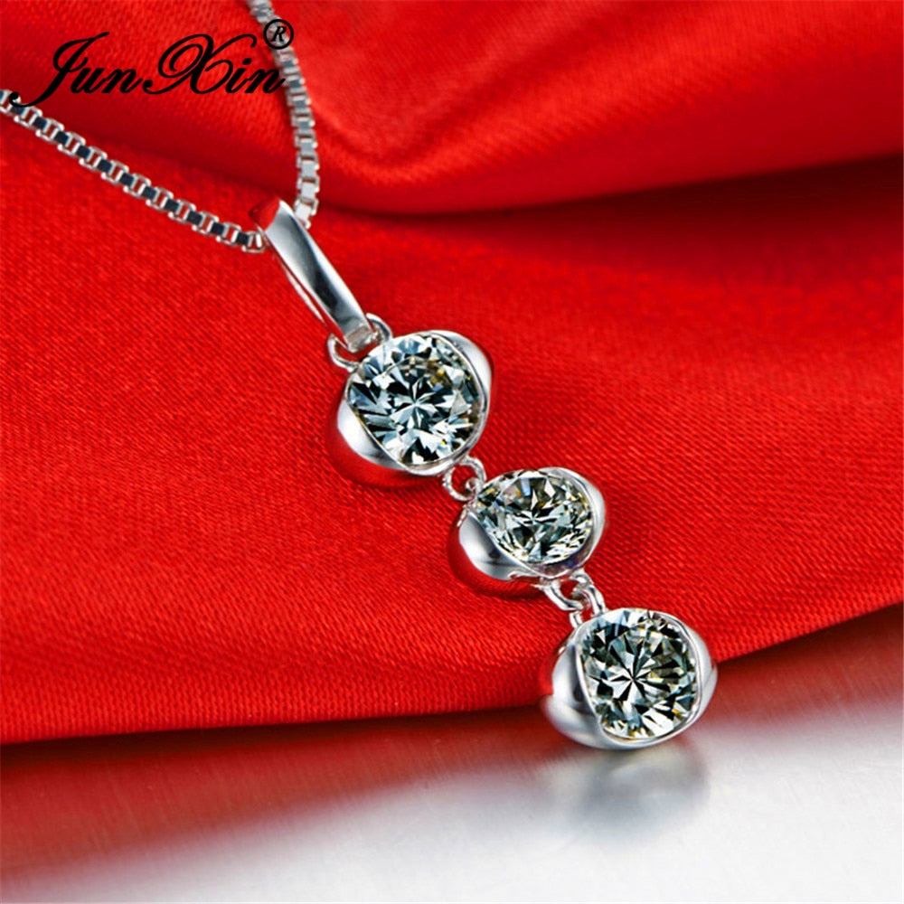 Long White AAA Zircon Necklaces & Pendants Fashion Jewelry 925 Sterling Silver Filled Women Necklaces Pendants Gifts