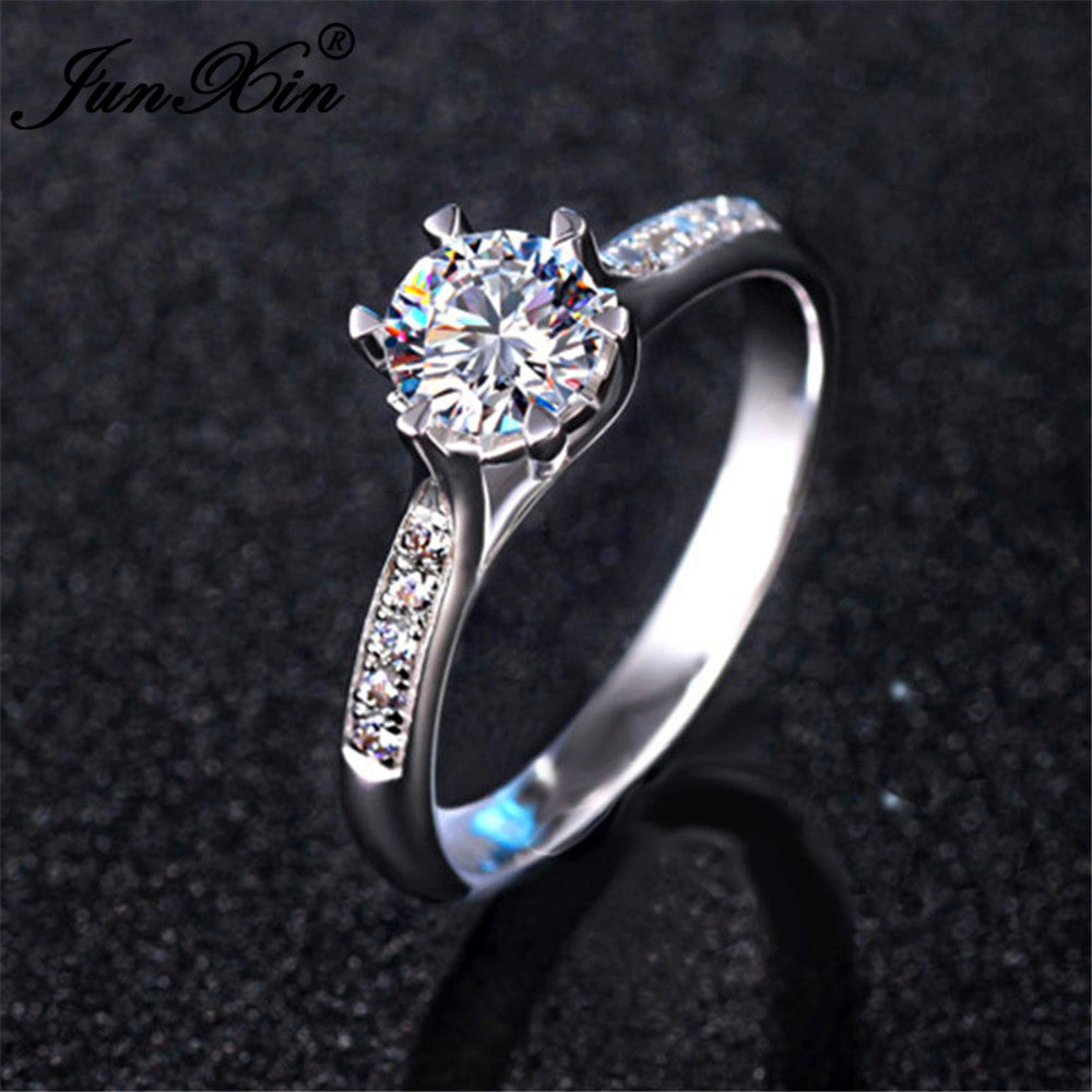 Luxury White Round Ring Fashion 925 Sterling Silver Filled Jewelry Promise Engagement Rings For Women New Year Gifts
