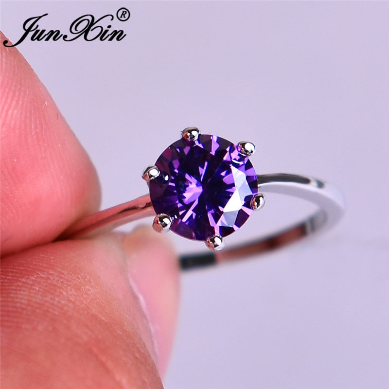 Multicolor Stone Rainbow Fire Birthstone Rings For Women 925 Sterling Silver Filled Purple Blue Zircon Thin Wedding Ring