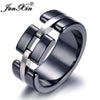 Punk Black White Ceramic Rings For Couples Gold Silver Metal Geometry Big Rings For Men Women Crystal Wedding Ring Male