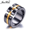 Punk Black White Ceramic Rings For Couples Gold Silver Metal Geometry Big Rings For Men Women Crystal Wedding Ring Male