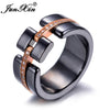 Punk Black White Ceramic Rings For Couples Gold Silver Metal Geometry Big Rings For Men Women Crystal Wedding Ring Male