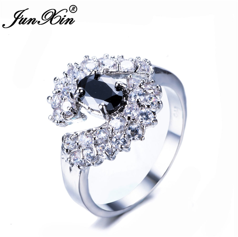 Simple Design Female Black Oval Zircon Ring Fashion Gold Filled Jewelry Vintage Wedding Rings For Women Girlfriend Gifts