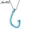 Simple Ocean Blue Fire Opal Hook Pendant Necklaces For Women Men 925 Sterling Silver Filled Unique Charm Necklace Gifts