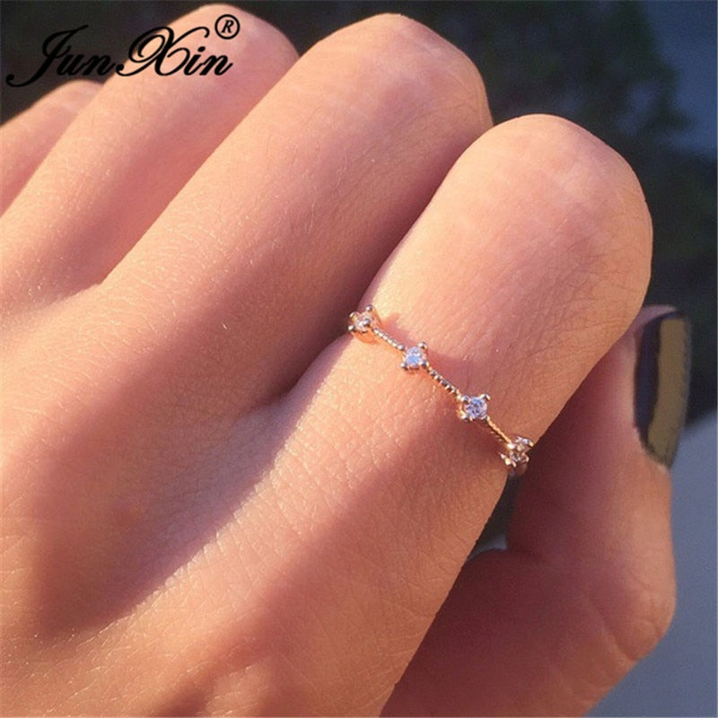 Small Stone Thin Eternity Rings For Women Silver/Rose Gold Stackable Midi Joint Ring Female CZ Zircon Engagement Jewelry