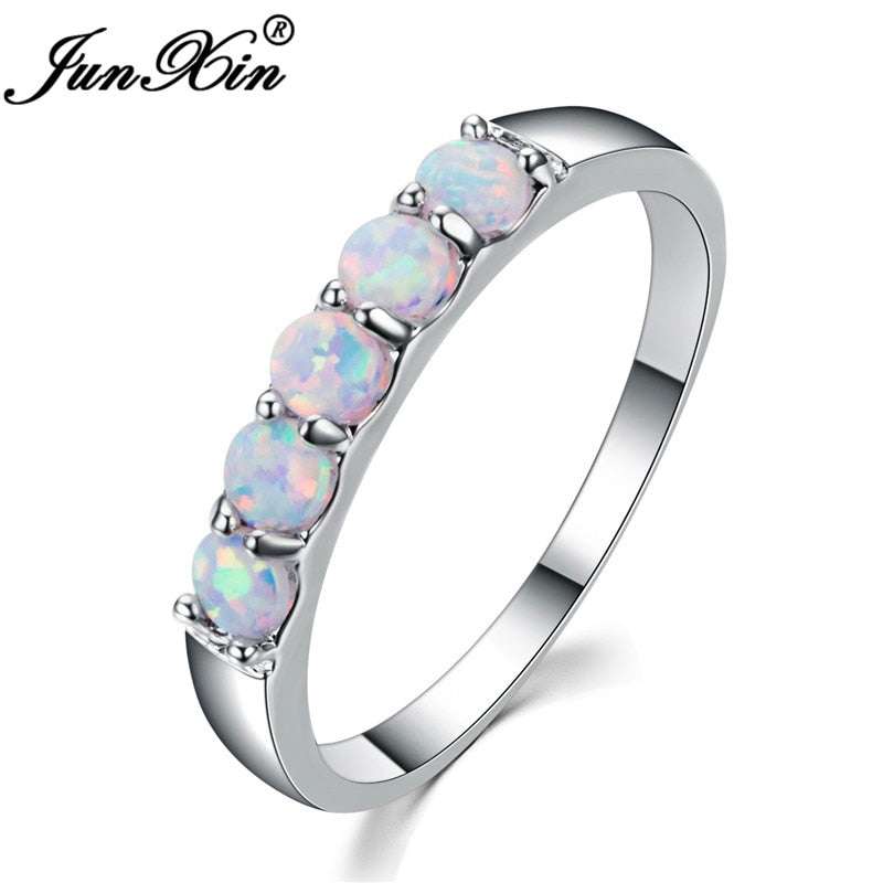 Top Quality 925 Sterling Silver Filled Best Wedding Bands Jewelry Unique Round White Fire Opal Rings For Women Lover Gift