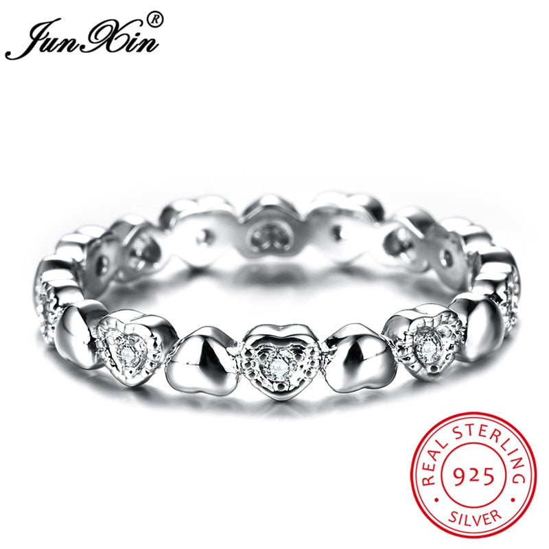 Women Black/Red/Blue/Green Heart Ring Fashion AAA Zircon Stone Finger Rings Real 925 Sterling Silver Engagement Ring