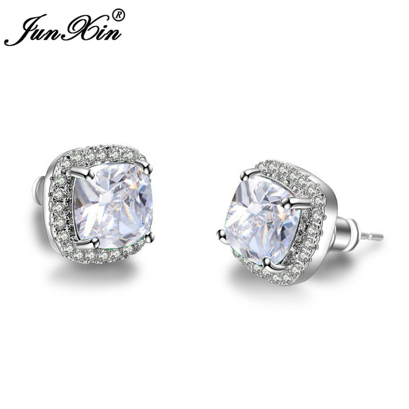 Women Rainbow Square Earrings Rose White Gold Multi Color Earrings Wedding Jewelry Double Sided Earrings For Women Gifts