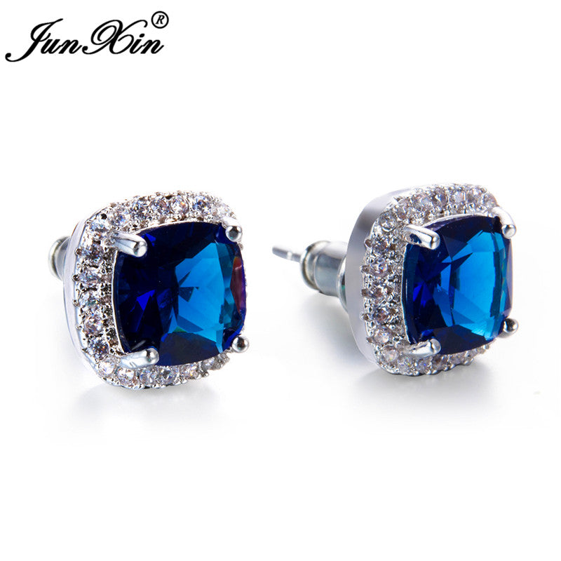 Women Rainbow Square Earrings Rose White Gold Multi Color Earrings Wedding Jewelry Double Sided Earrings For Women Gifts