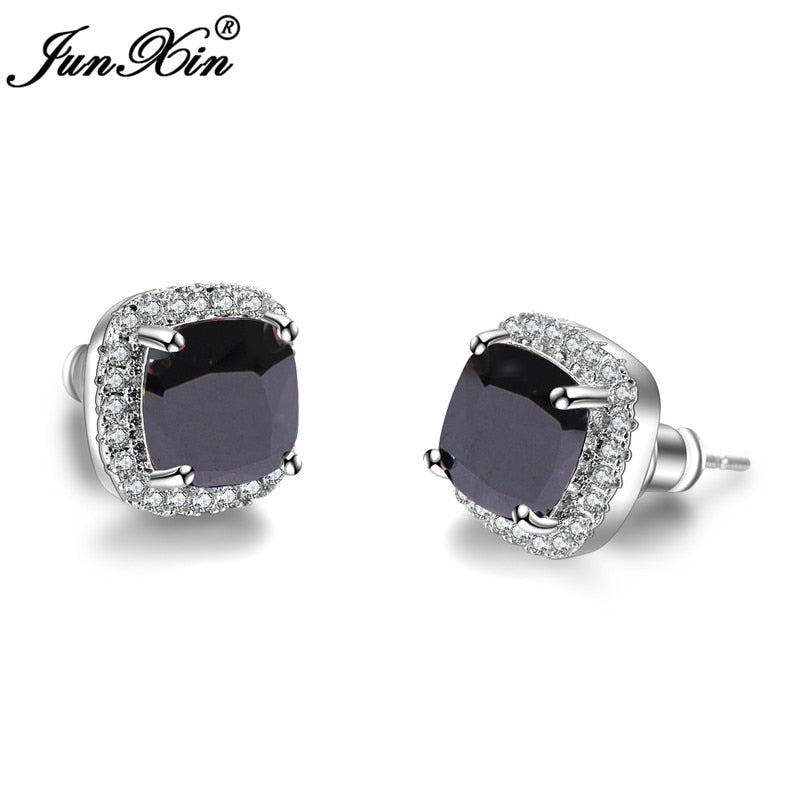 Women Rainbow Square Earrings Rose White Gold Multi Color Earrings Wedding Jewelry Double Sided Earrings For Women Gifts