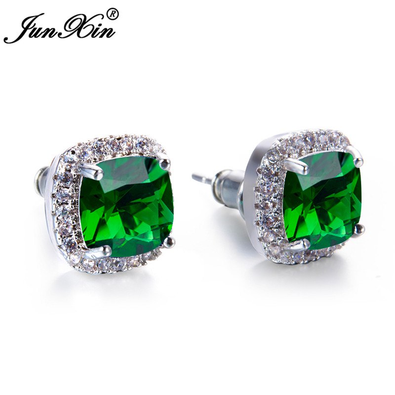 Women Rainbow Square Earrings Rose White Gold Multi Color Earrings Wedding Jewelry Double Sided Earrings For Women Gifts