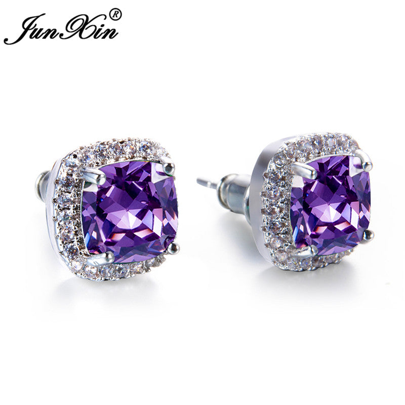 Women Rainbow Square Earrings Rose White Gold Multi Color Earrings Wedding Jewelry Double Sided Earrings For Women Gifts