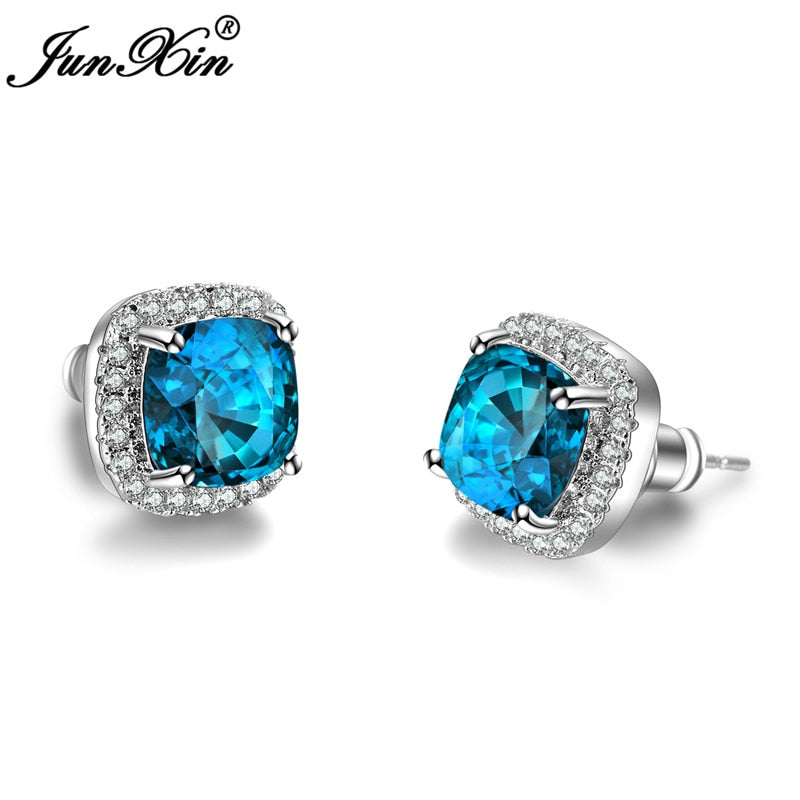 Women Rainbow Square Earrings Rose White Gold Multi Color Earrings Wedding Jewelry Double Sided Earrings For Women Gifts