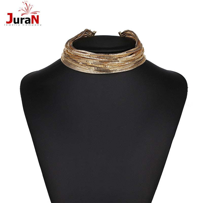 JURAN Gold Punk Collar Choker  2021 Metal Chain Tassel Necklace & PendantChoker Maxi Statement Necklace 3 Colors B1507 H2408-1