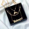 JUST FEEL Gold Silver Color Babygirl Letter Pendant Necklace for Women Multilayer Butterfly Clavicle Chain Necklace Jewelry Gift