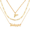 JUST FEEL Gold Silver Color Babygirl Letter Pendant Necklace for Women Multilayer Butterfly Clavicle Chain Necklace Jewelry Gift